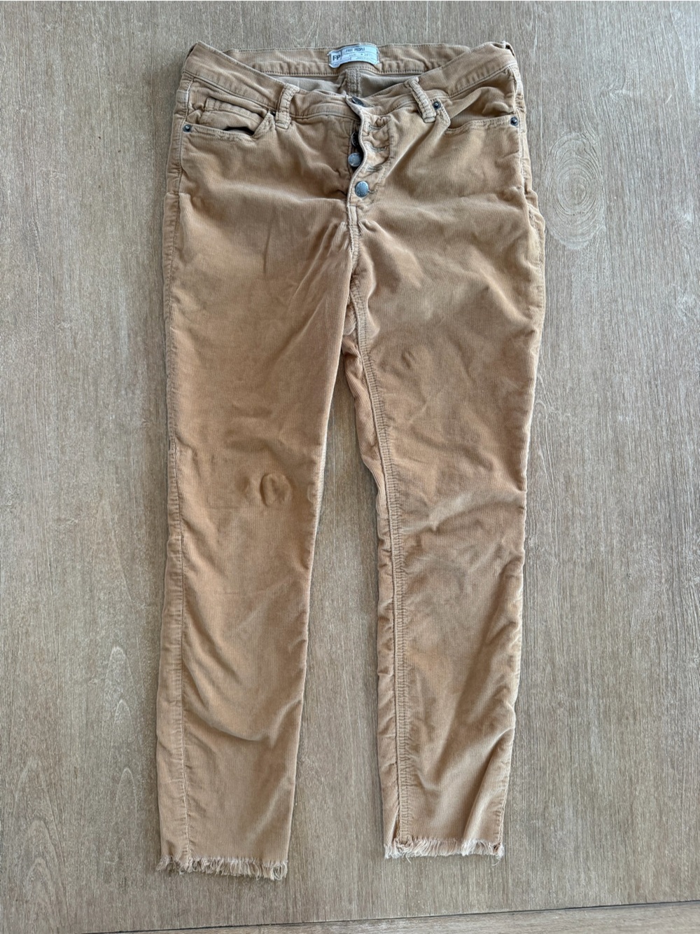 Free People Skinny Corduroy Jeans Camel Tan Raw Hem Stretch Pants Women’s 28